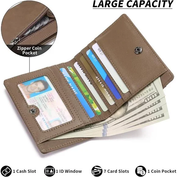 Men's 1 Type Coffee Genuine Leather Minimalist Wallets Card Zipper Coin Pocket